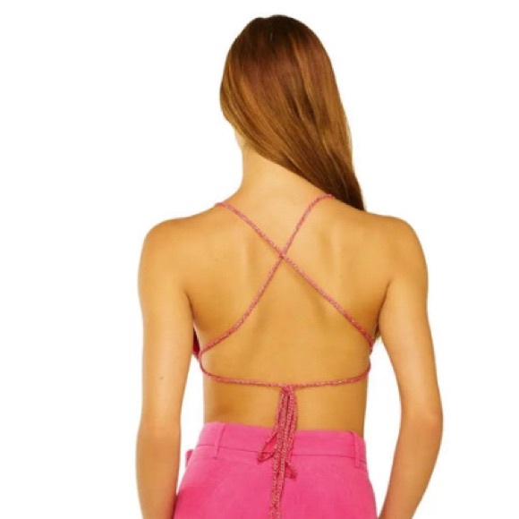 🔥 NWT LISA MAREE Delicate Dreams Crochet Crop Top in Pink Metallic 🔥 - Picture 2 of 9